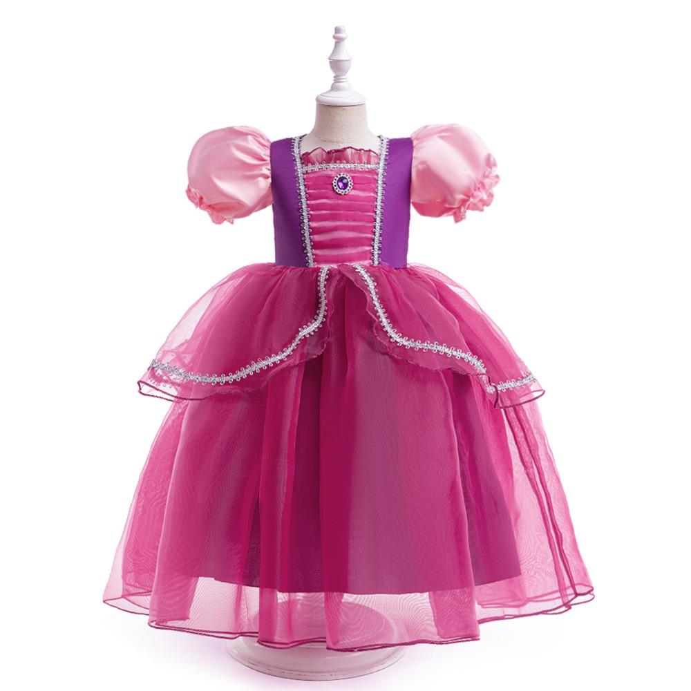 Girls' Cinderella Cosplay Dress - Puff Sleeve Frozen-Style Mesh Dress
