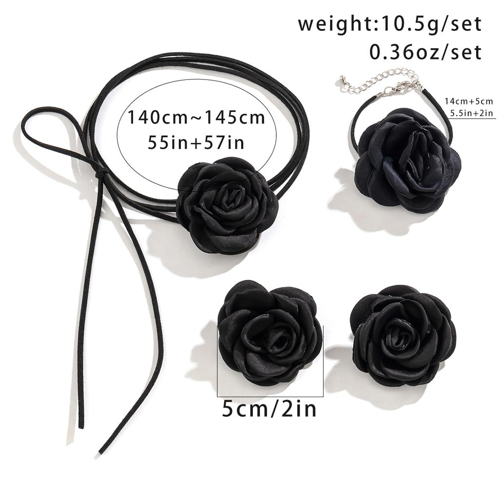 IngeSight.Z Romantic Big Rose Flower Earrings Bracelet Necklace Sets Women Kpop Velvet Rope Chain Party Y2K Wedding Jewelry Sets