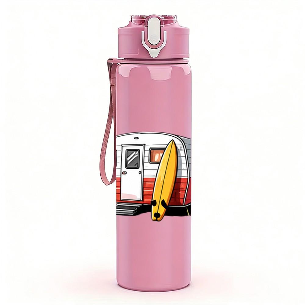 1PC Retro Camper Van 750ml Color Plastic Sports Water Bottle Leakproof Flip Straw Lid Suitable for Sports Office Home Use