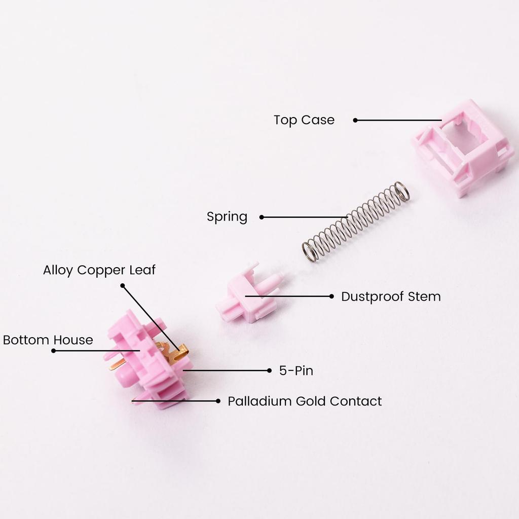 Akko Stellar Rose Switches, 37gf Actuation Force, Linear, 5-Pin, Pack of 45
