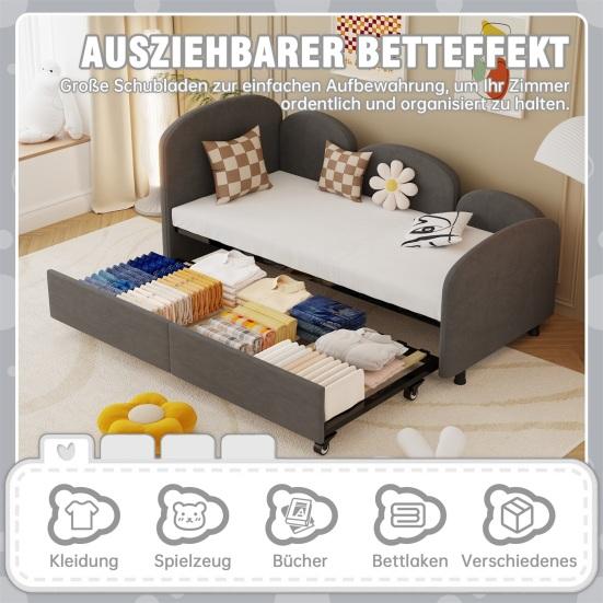 Twin Sofa Bed with Storage Drawers Large Capacity Drawer Rotary Wheels Velvet Upholstered Uneven Fence Sleep Solid Iron Frame Bedroom Twin Size Daybed