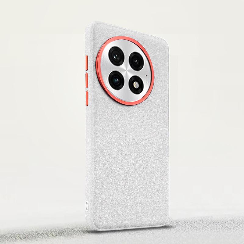 Leather Case For OnePlus Ace 5 Pro 13R Magsafe Metal Alloy Raised Lens Frame Protection Anti-slip Grip Plain Vegan Leather Cover