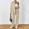 Women 2 Piece Casual Set Button Up Shirt And Elastic Waist Wide Leg Pants