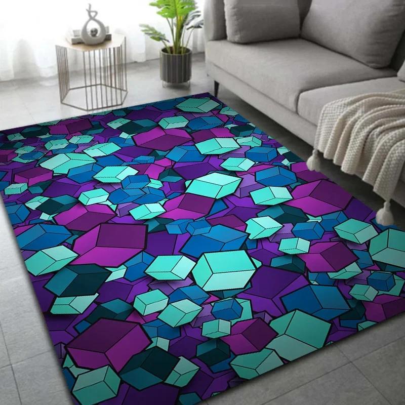 Crystal Velvet Carpet 3D Block Area Rug Memory Foam Anti-Slip Floor Mat for Living Room Bedroom Kitchen Decor