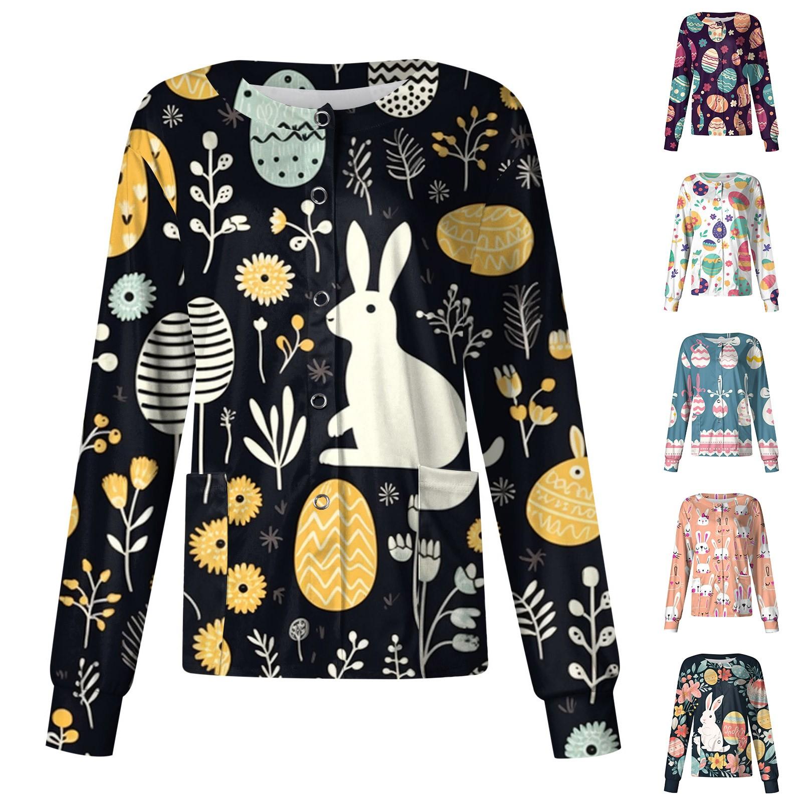 

Женская повседневная однобортная одежда с длинным рукавом и пасхальным принтом, кардиган, топ