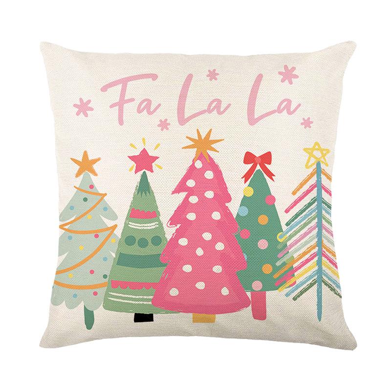 4pcs/Set Christmas Tree Linen Printed Pillowcase Christmas Sofa Decorative Back Cushion Cover Cushion Cover without Pillow Core