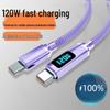 Crystal Shine 120W Швидкісний подвійний USB-C кабель для Apple 15/16 та Huawei Автомобільні зарядні пристрої з цифровим дисплеєм