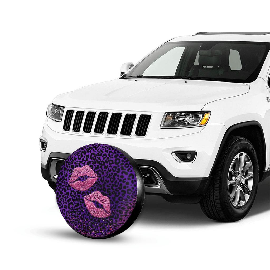 1pc Purple Leopard Print Lip Print Car Spare Tire Protection Cover | Suitable For 14-17 Inch Tires, Universally Applicable For J
