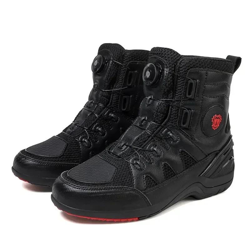 Jg-Wolf Motocross Boots Men Women Biker Boots Anti-Slip Riding Boots Waterproof Leather Motorcycle Shoes For City Riding