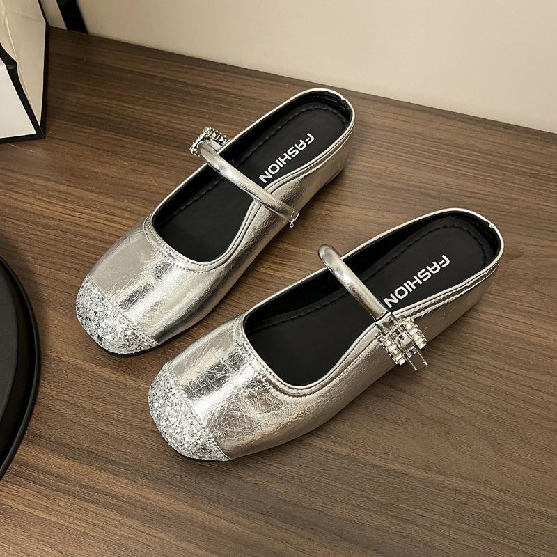 Silver Inner Heightening Bag Head Half Slippers Women's Summer Outer Wear New Skirt Mary Jane Gentle Sandals Single Shoes