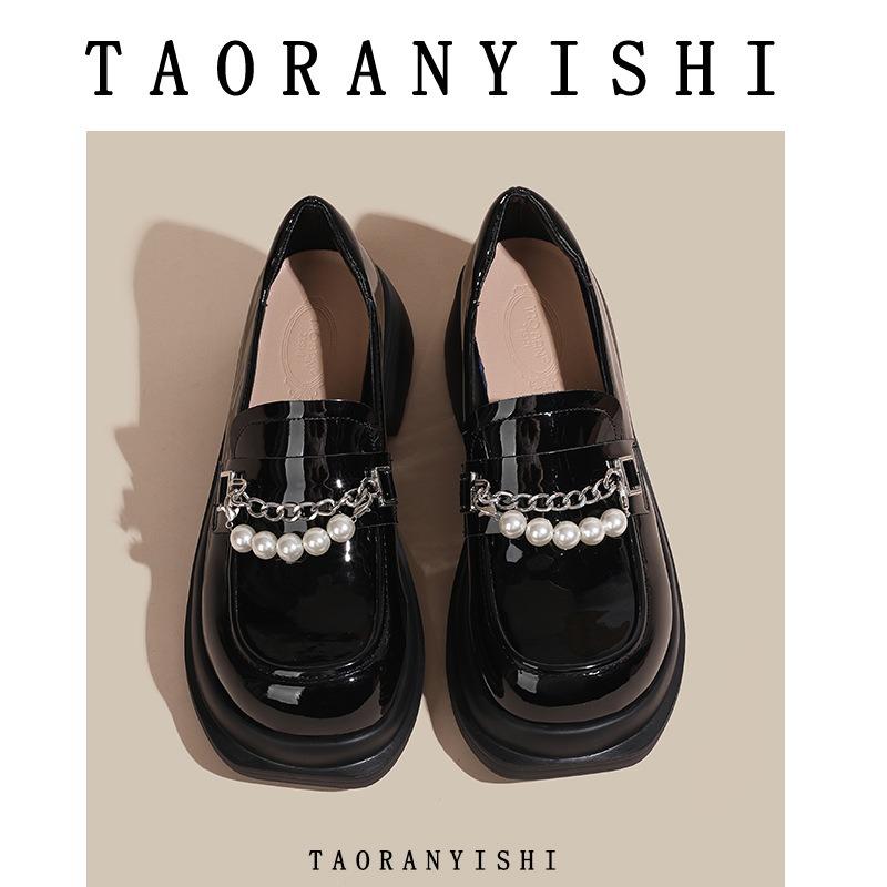 Thick-soled Women's New Spring Heightening White Small Leather Shoes One-pedal Women's Shoes Muffin Pearl Single Shoes