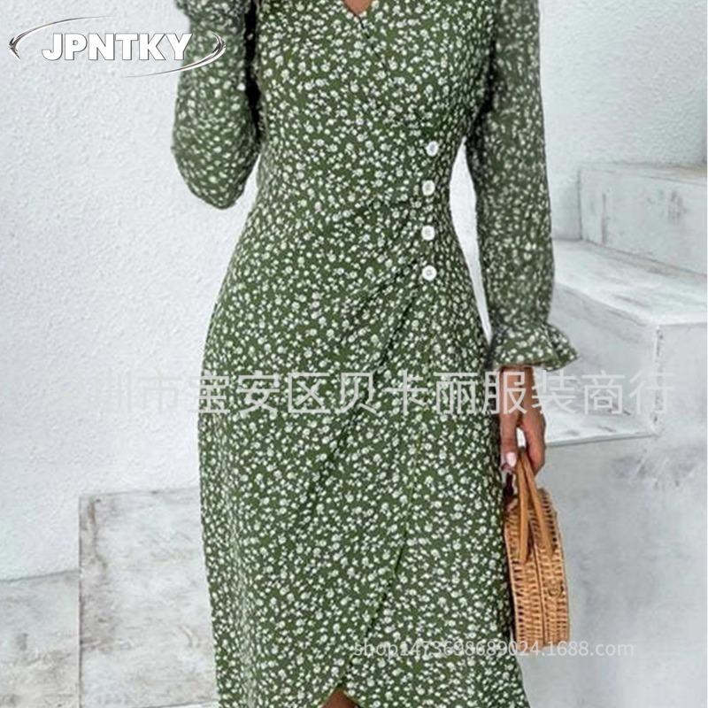 JPNTKYWomen's Fashion Autumn Winter Long Sleeve V-Neck Casual Dresses