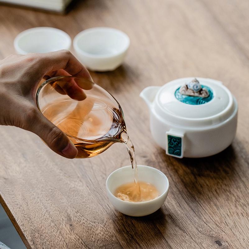 Ceramic Quick Tea Cup Portable Kung Fu Tea Set Glass Anti-scald One Pot Three Cups