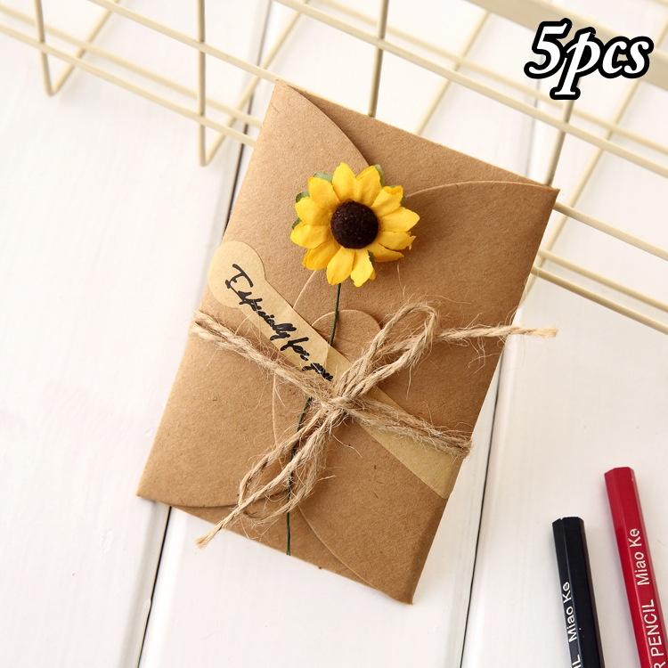 5Pcs Vintage Dried Flowers Greeting Card Handmade Blank Note Card Thank You Cards with Envelopes Wedding Party Invitation Card