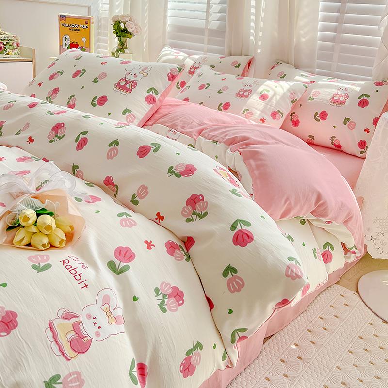 

Washed Cotton Bedding Collection featuring Pillowcase bed sheet Single Full Size Bed Linen Duvet Cover Collection Queen/King Double Size 3pcs 0.9m bed&set