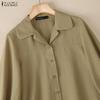 ZANZEA Women Casual Turn Down Collar Solid Color Loose 3/4 Sleeve Blouse