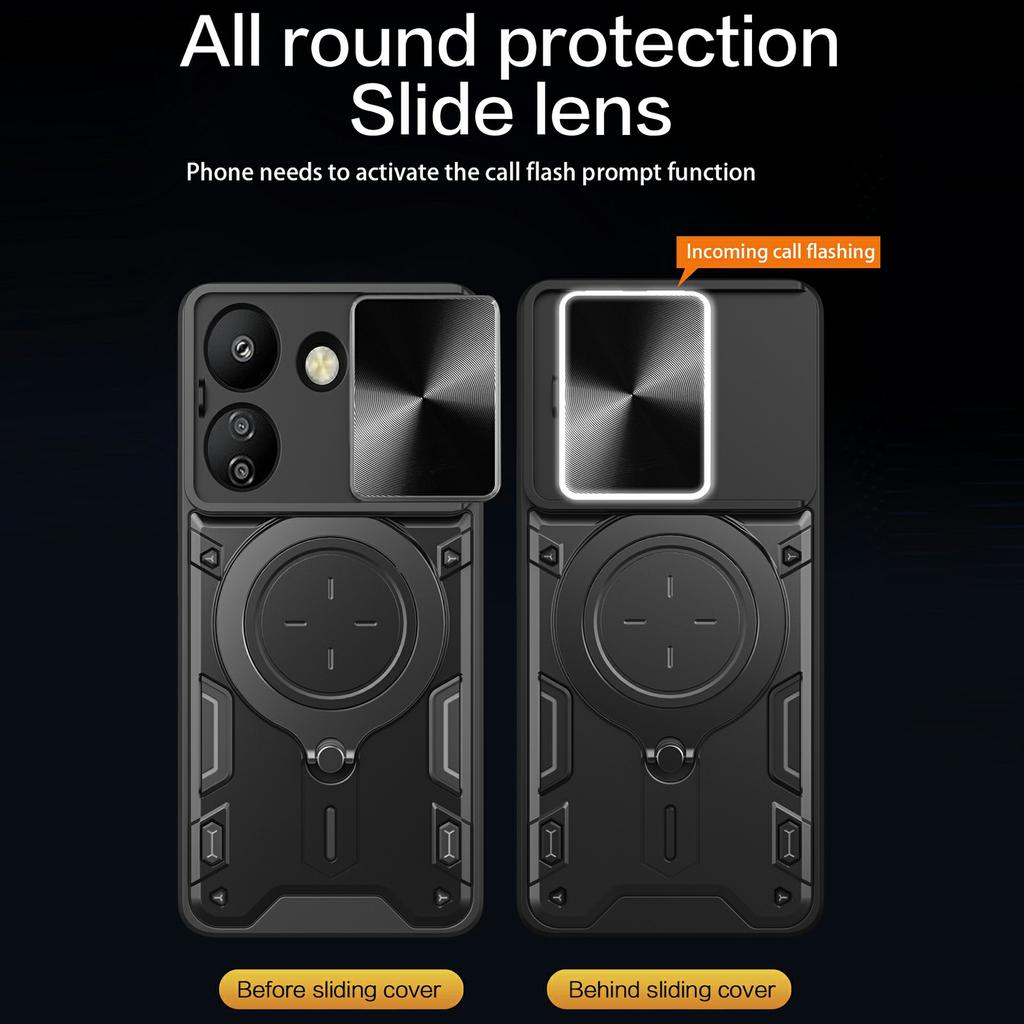 For Xiaomi Redmi 13C 4G/Poco C65 4G Case Slide Camera Lid TPU+PC Hybrid Phone Cover with Kickstand