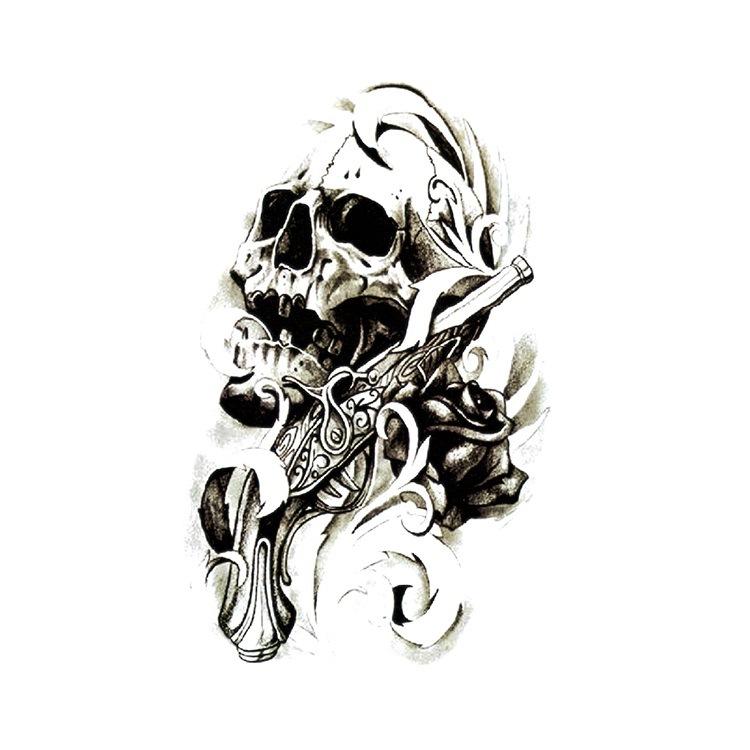 Ukiyo-E Painted Skull Prajna Tattoo Sticker Wake-Up Meaning Flower Arm Half Arm Water Transfer Waterproof Tattoo Sticker