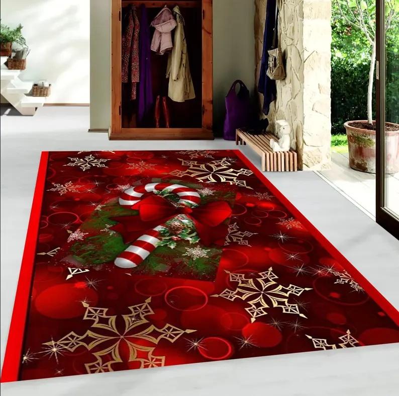 Weihnachtsteppich Rot und Weiß Schneeflockenmuster Feiertagsboden für Wohnzimmer Schlafzimmer Küche Boden Weihnachtsfeier Dekoration