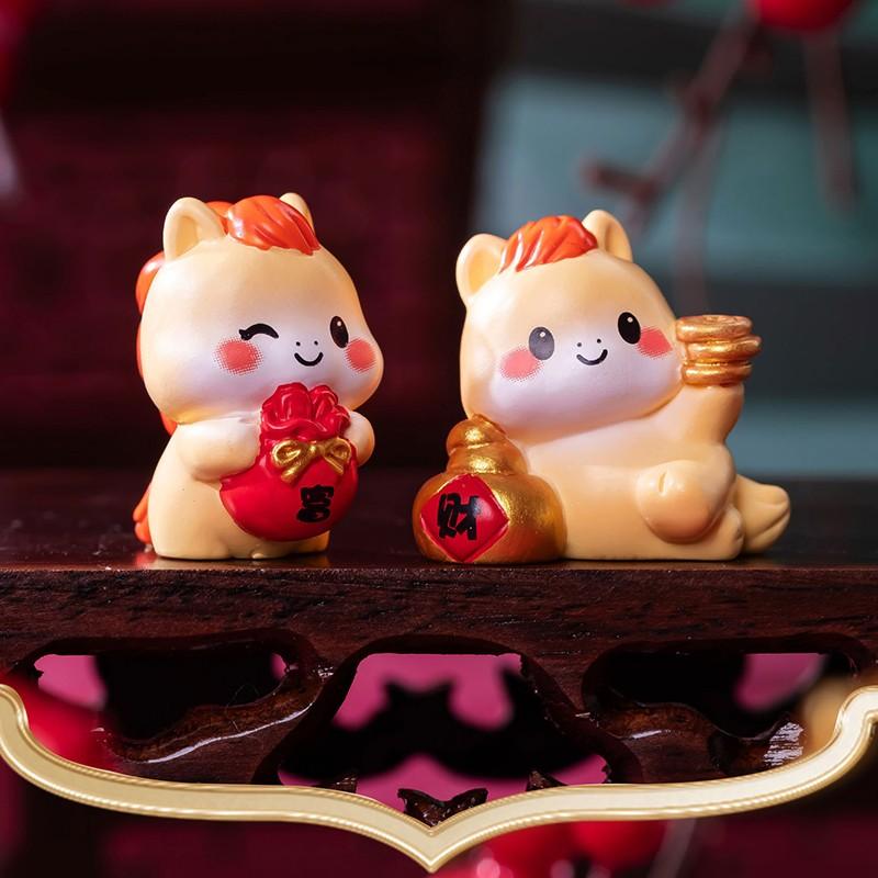 Miniature Horse Figures Zodiac Cartoon Lucky Pony 2026 Horse New Year Ornament Sculpture Desktop Decor Office Car Decor