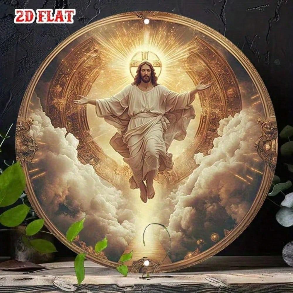 Metal Nativity Scene Christmas Wall Art Round Aluminum Decor Home Gift