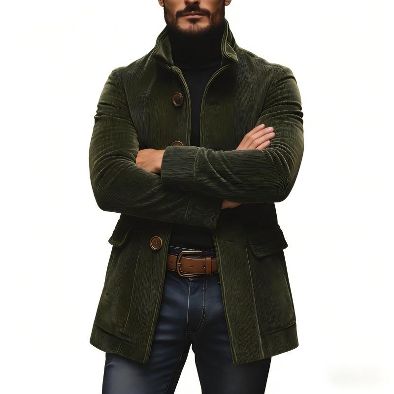 2025 European Men's Solid Color Stand Collar Cardigan Suit Jacket - Spring/Autumn