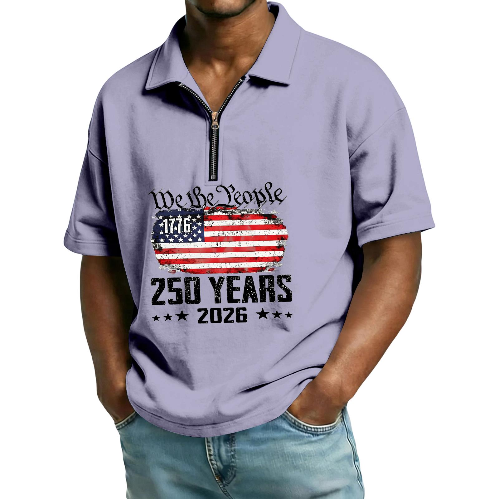

Men s Casual Loose Fit Polo Shirt Half Zip Front Short Sleeve Top with Printed Graphic Design for Everyday Wear L