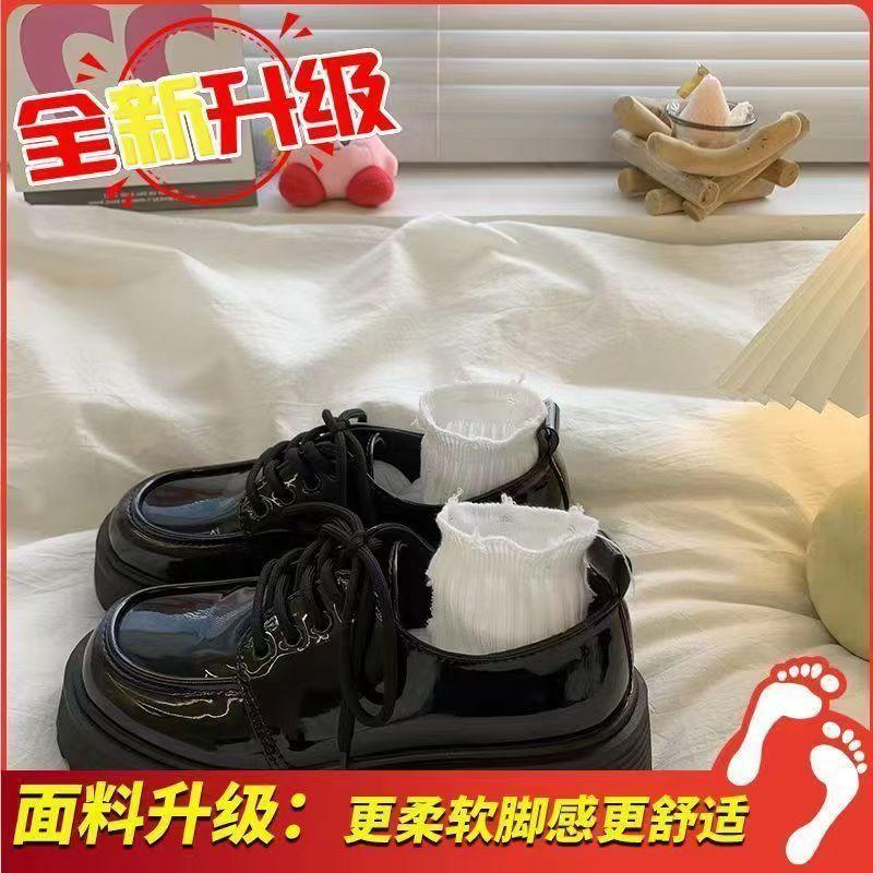 Жіноче взуття з товстою підошвою, невелике шкіряне взуття на шнурівці, чорне, універсальне, у ретро-британському стилі