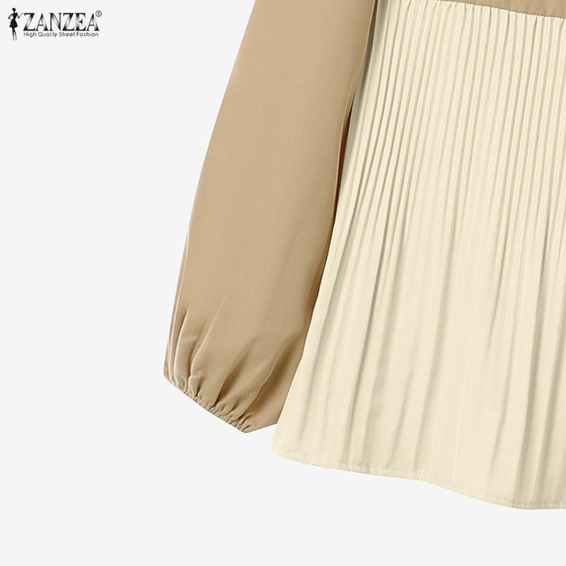 ZANZEA Damen Langarm Patchwork Bluse und Hose Lässige Zweiteilige Anzugsets