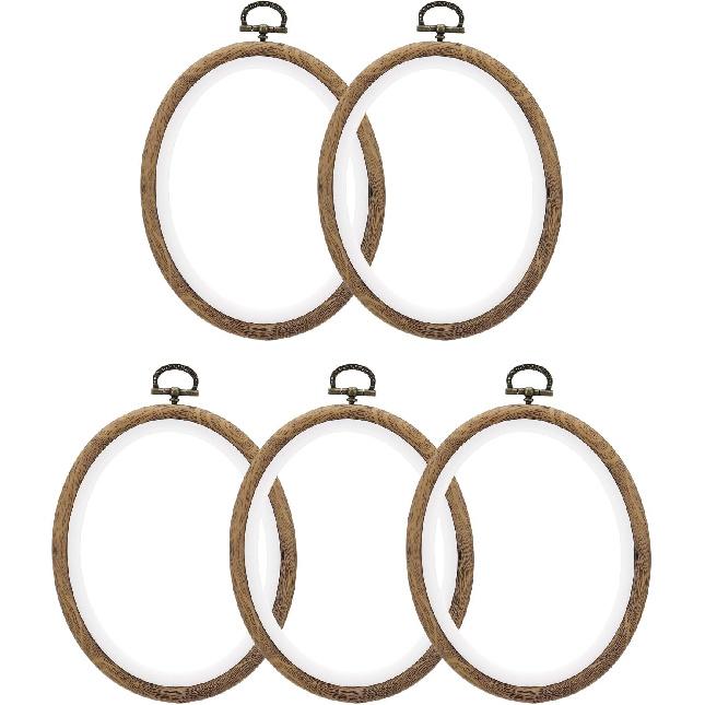 PATIKIL 6x4.7inch Embroidery Hoops, 5Pieces Imitated Wood Oval Frame Cross Stitch Hoop Ring for Embroidery Art Craft Sewing Ornaments Hanging