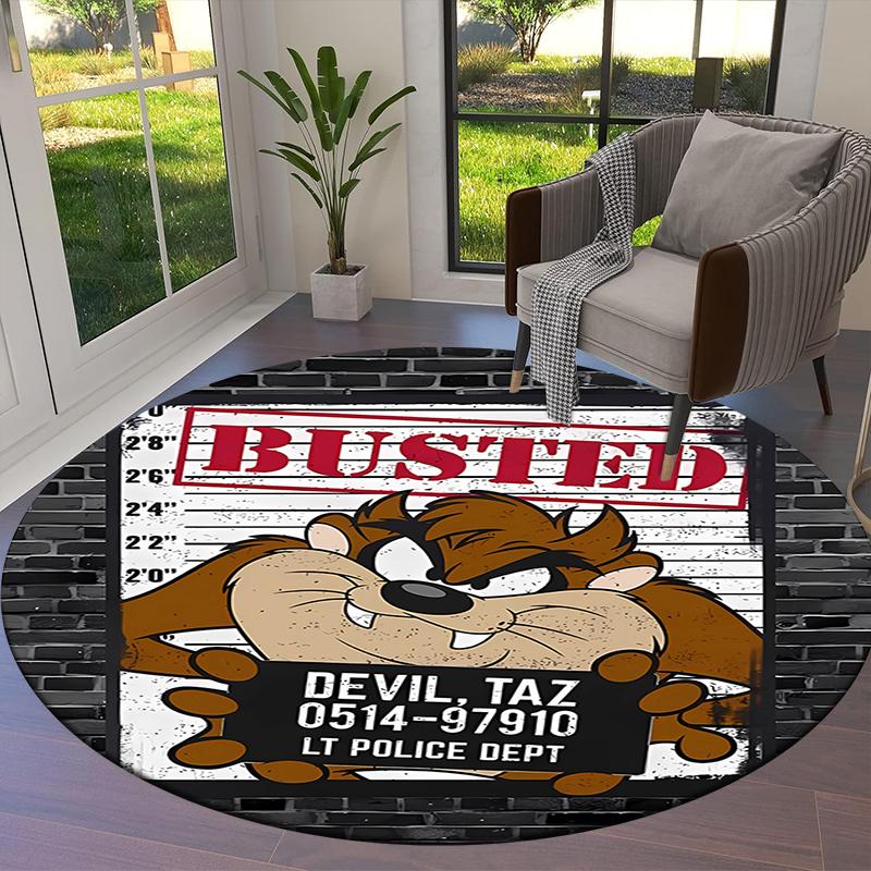Tazmanian Devil Round Area Rug,Carpet Rug for Living Room Bedroom Sofa Playroom Decor,Non-slip Floor Mat
