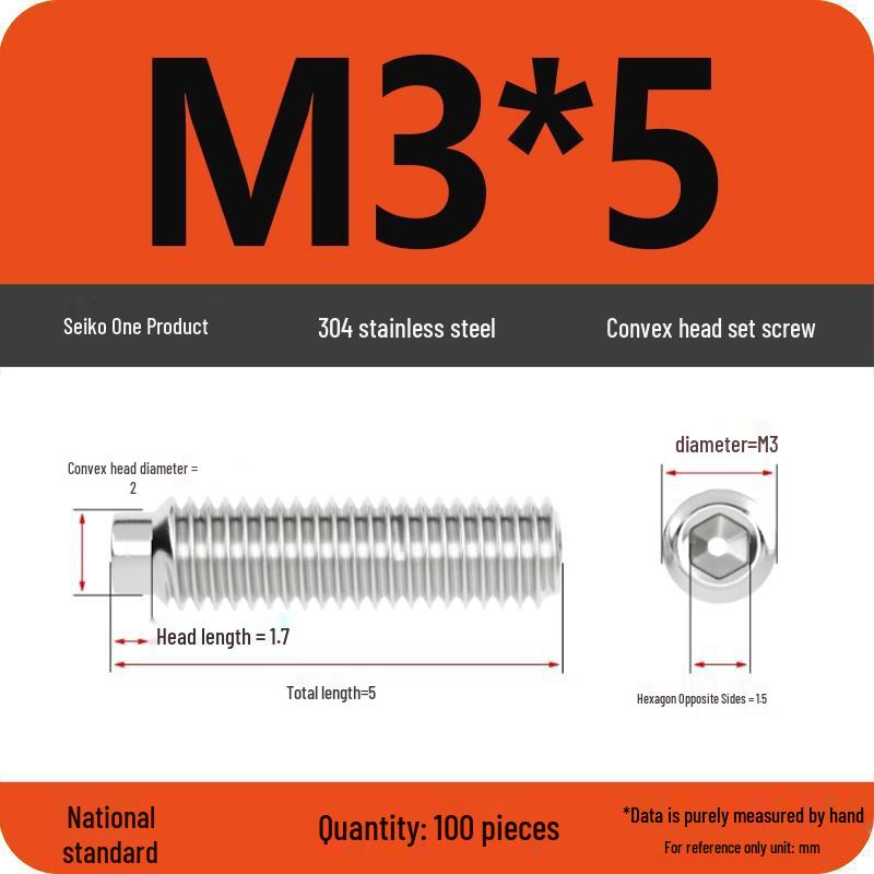 304 Stainless Steel Cup Point Grub Screw - Sizes M3 To M10