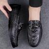 Italian Men's Crocodile Pattern Casual Leather Driving Shoes, Black.