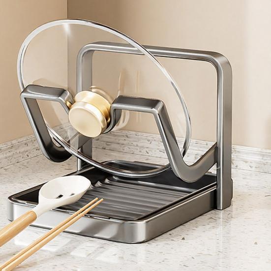 Yousheng Countertop Pot Lid Organizer Pan Lid Storage Rack with Removable Drip Tray And Spoon Rest Kitchen Counter Organizer While Cooking for Lids