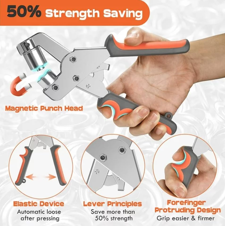 Grommet Punch, 3/8-inch Hand-held Pliers, Grommet Tool Kit with 500 Pieces of 3/8-inch Eyelets and Grommets