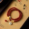 Vintage Southern Red Agate Double Circle Bracelet with Jadeite Peace Buckle Pendant, New Chinese Style Versatile Amber Bracelet