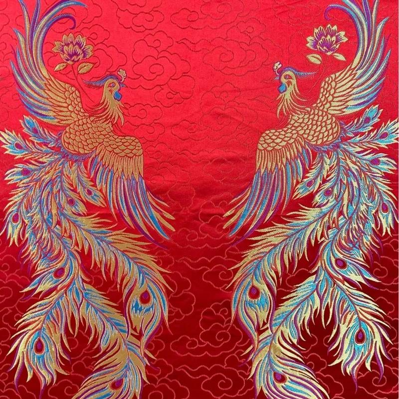 100x150cm Phoenix Tibetan Satin Imitation Brocade Fabric DIY Cheongsam Dress Fabric Double Phoenix Butterfly Dress Fabric