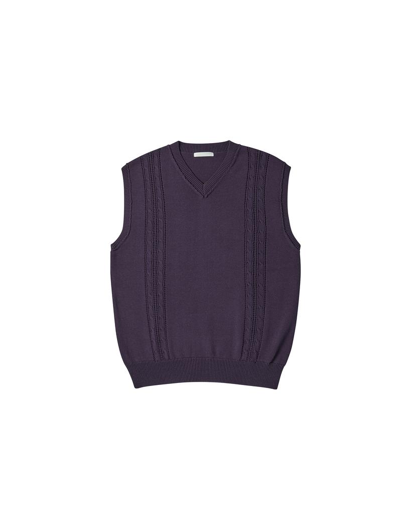 WORTHWHILE MOVEMENT Reverse Seam Cable Vest (Dark Purple)