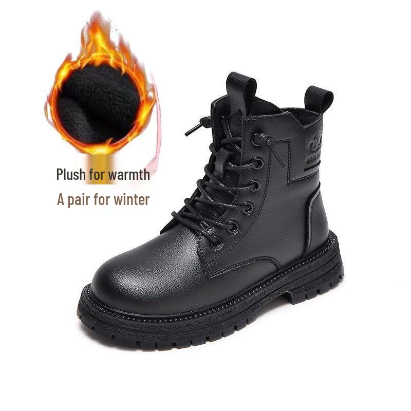 Children's Soft Leather Martin Boots: Autumn/Winter Girls' Fashion, Warm Velvet, British Style, Ankle Boots for Girls.