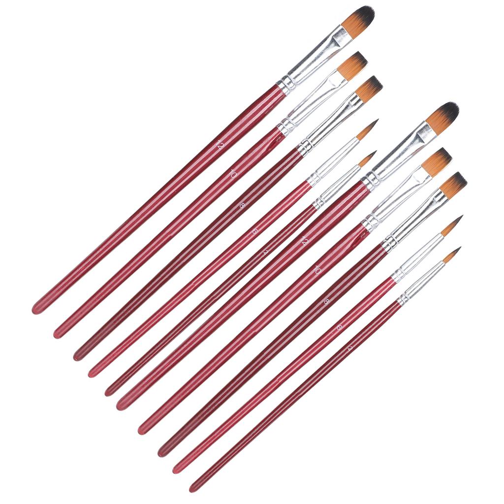 10pcs Artist Paint Brush Set Oil Acrylic Watercolor Gouache Painting Drawing Brush SetBurgundy