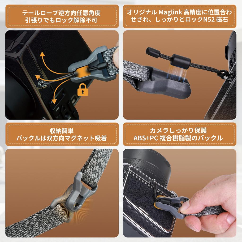 Uranji Falcam Maglink Camera Shoulder Strap with Magnetic Quick Adjustable Length from 950mm To 60kg Weight Leather and Nylon Strap for Professional