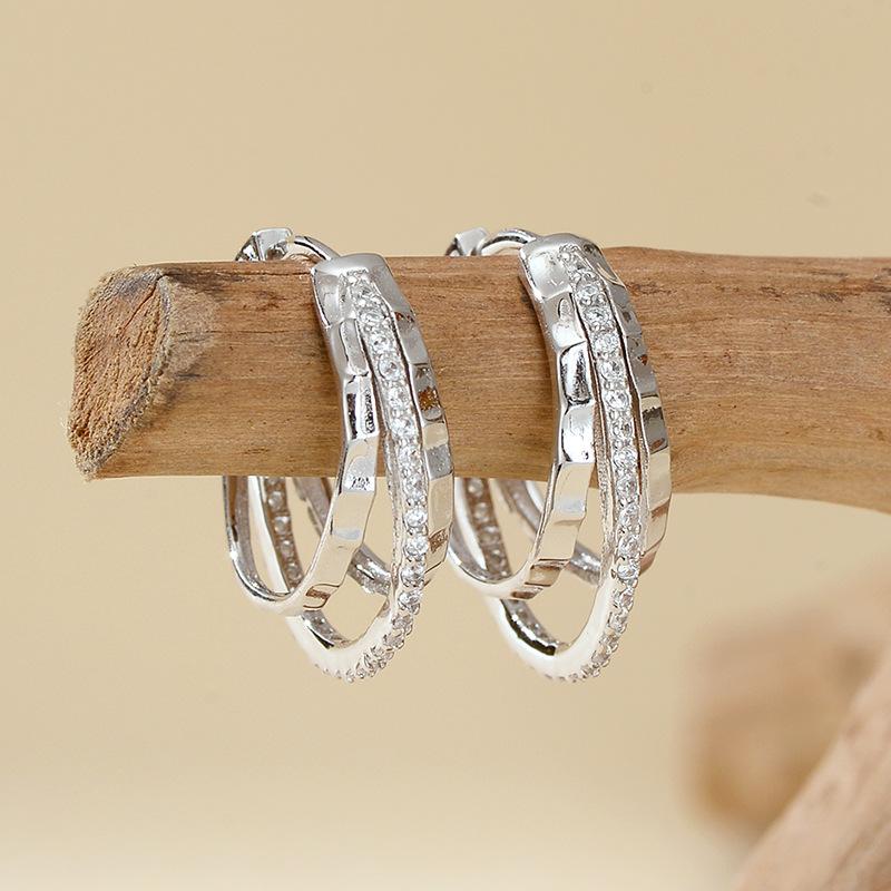 

New S925 Silver 3 Layer U Shape Zircon Earrings Elegant Hoop Earrings Style Jewelry срібний