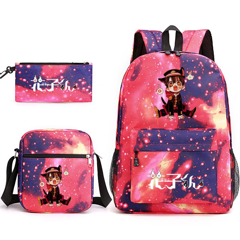 3 Piece School Backpack Set for Students Large Capacity Oxford Cloth Schoolbag with Shoulder Strap and Pencil Case