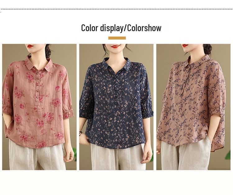 2025 Korean Style Plus Size Slimming Retro Shirt & Casual Cotton-Linen Pants Set for Women