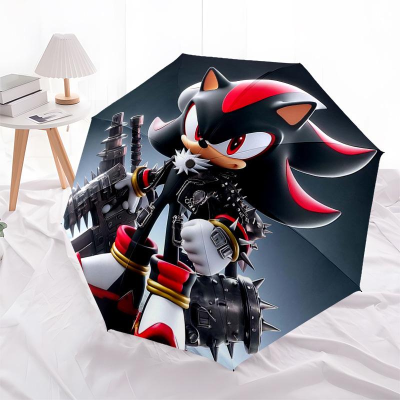 

1pc Sonic the Hedgehog Automatic Opening Closing Umbrella, Portable 3-Fold Design with 8-Bone Iron Frame, Outdoor for Fans, Travelers, Daily Use, Gift