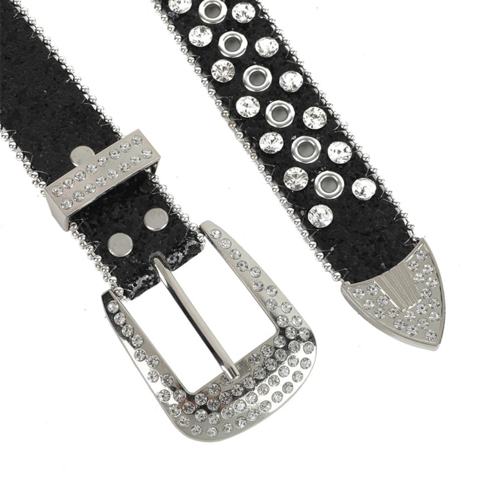 Bling Bling Sparkling Rhinestone Studded Western Metal Black [Lamerry] Belt, Belt, Buckle, 115cm, Men's & Women's,