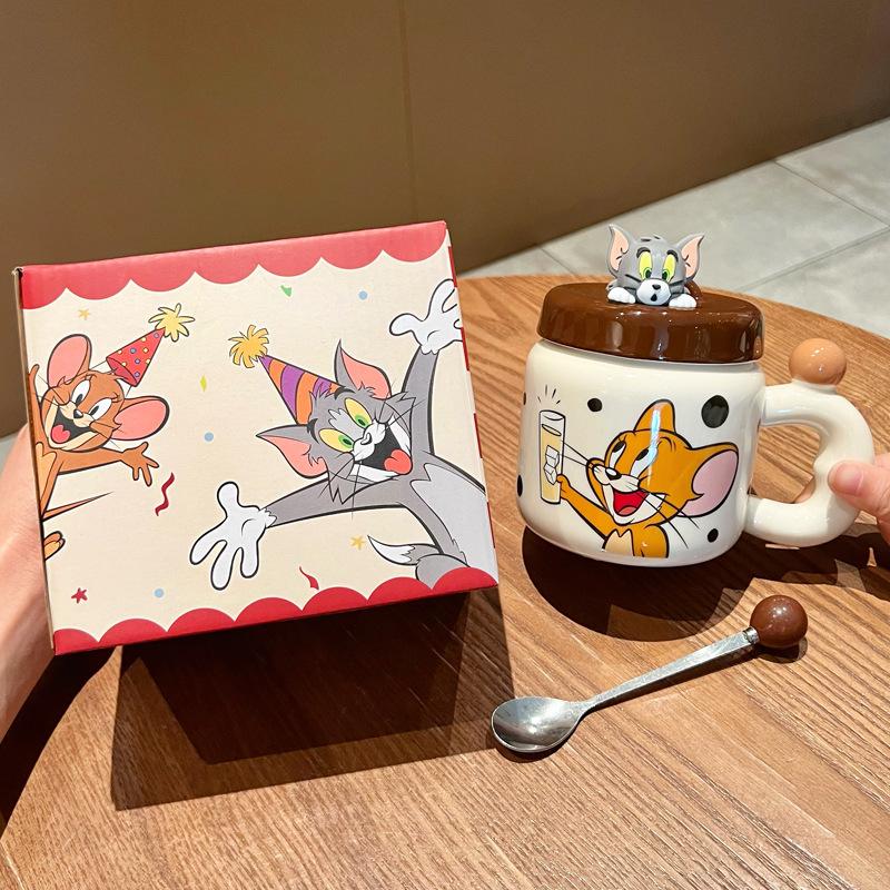 

Керамическая кружка «Кот и мышь», подарок на день рождения для мальчиков и девочек, большая емкость, чашка для питья, подарок на день рождения для пары 401-500ml