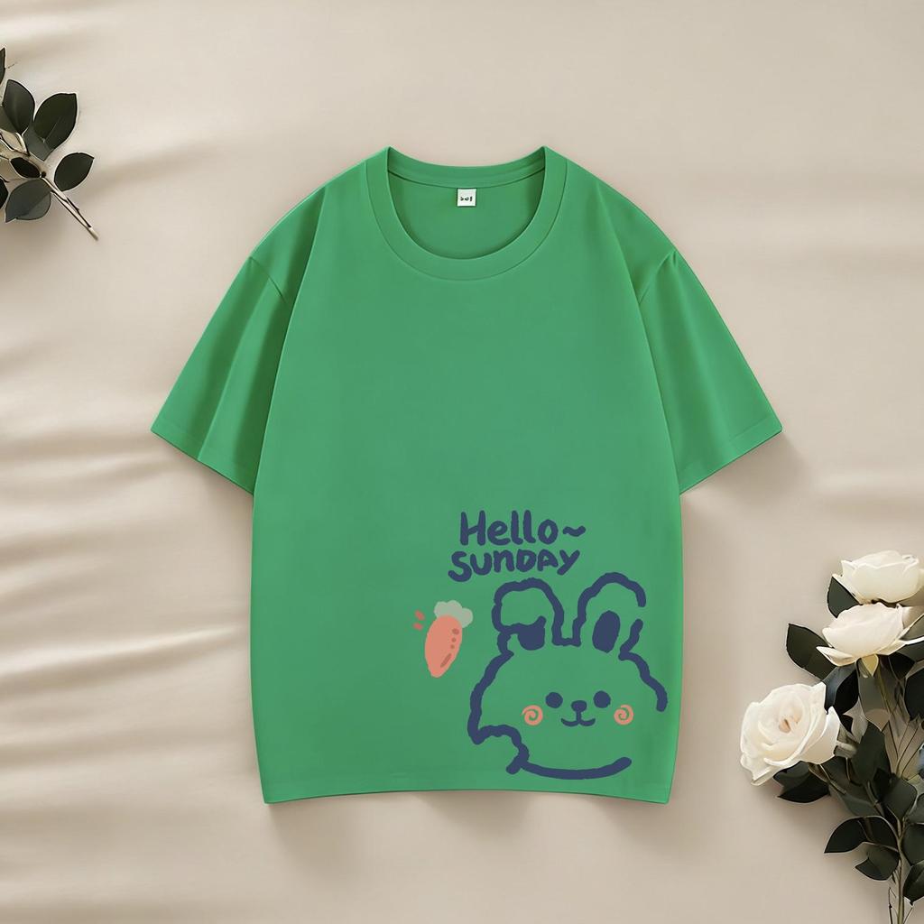 Heavyweight 220g Children's Combed Cotton Cartoon T-Shirt - Short Sleeve, Casual Trendy Top for Boys and Girls