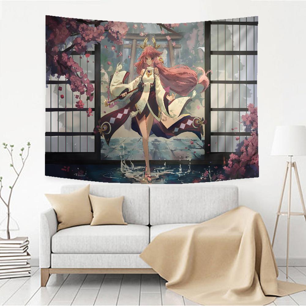 Cute Anime Genshin Impact Yae Miko Hippie Wall Hanging Tapestries for Living Room Home Dorm Decor Art Home Decor