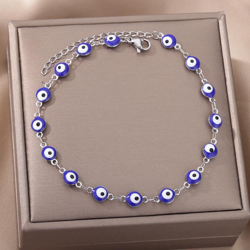 Women’s Colorful Demon Eye & Irregular Pearl Anklet: European & American Style, Personalized Design